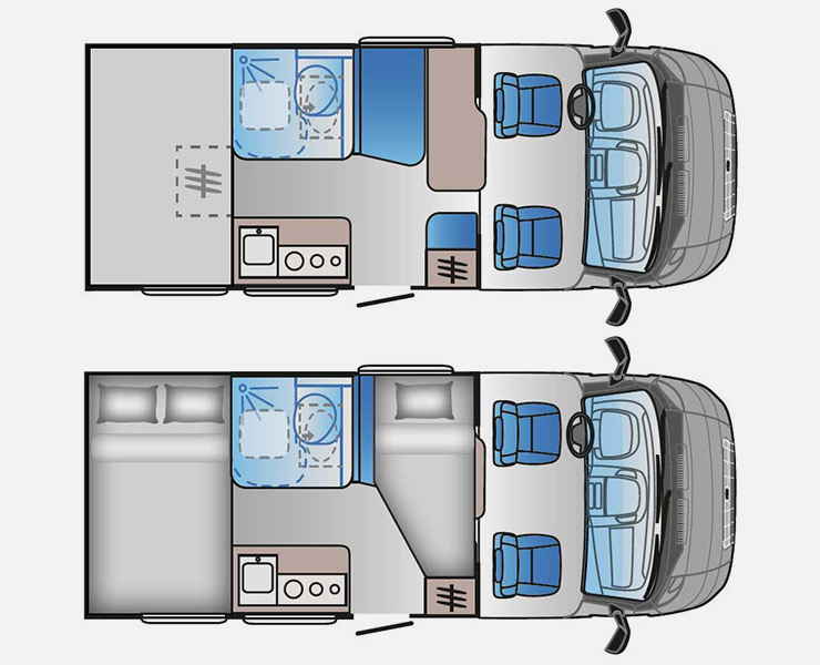 Notranja razporeditev avtodoma Adria S-Series S60 SP